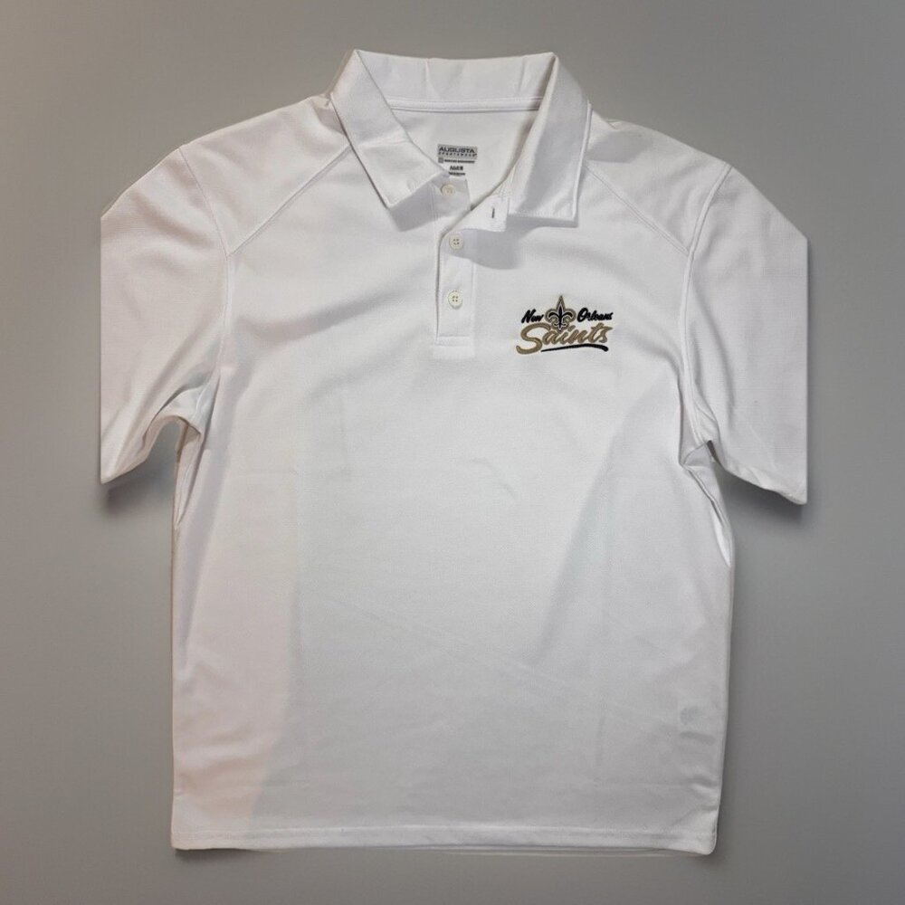 Mens Polo Shirt Large New Orleans Saints Embroidered Logo White Augusta S/S NWOT